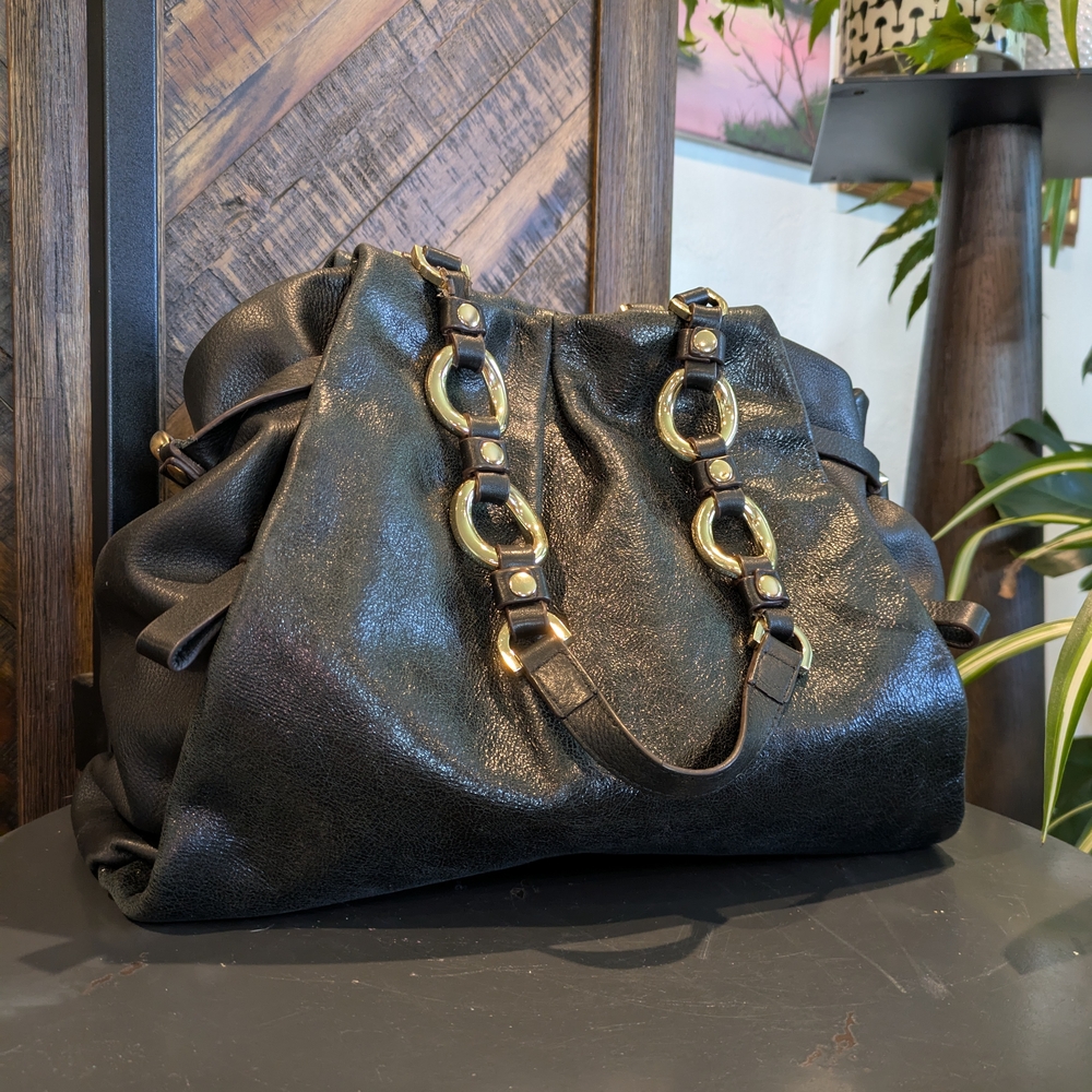 Vince Camuto Black Shoulder Bag with Gold Accents